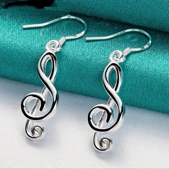 NOT FOR SALE! SILVER musical note earrings treble clef 9.25 silver NWOT - Picture 1 of 8